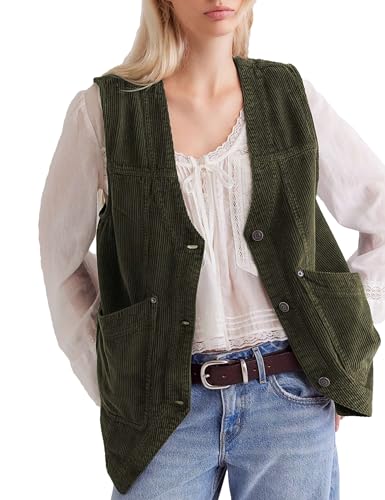 Agoeast Womens Oversized Corduroy Vest Button Down Casual Outwear